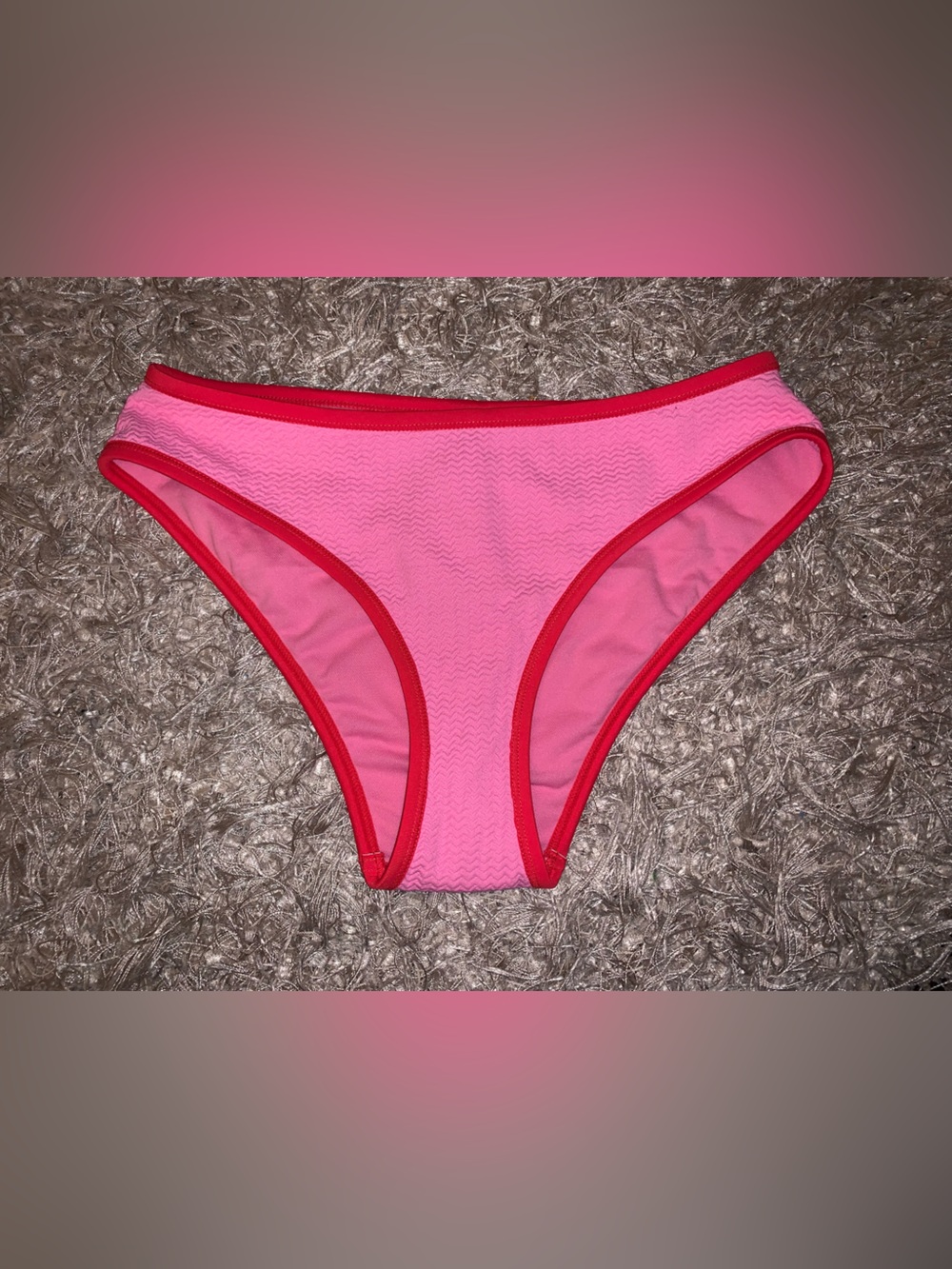 Pink low rise textured Bikini Bottom with Red Trim size S NWT